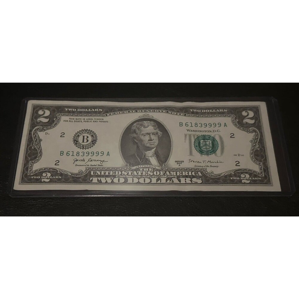 Fancy Serial two dollar bills in mint condition $2 B6183999A